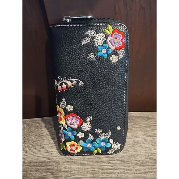 American Bling Conceal Floral Purse Matching Wallet Set Embroidered Bag Black - Picture 2 of 7